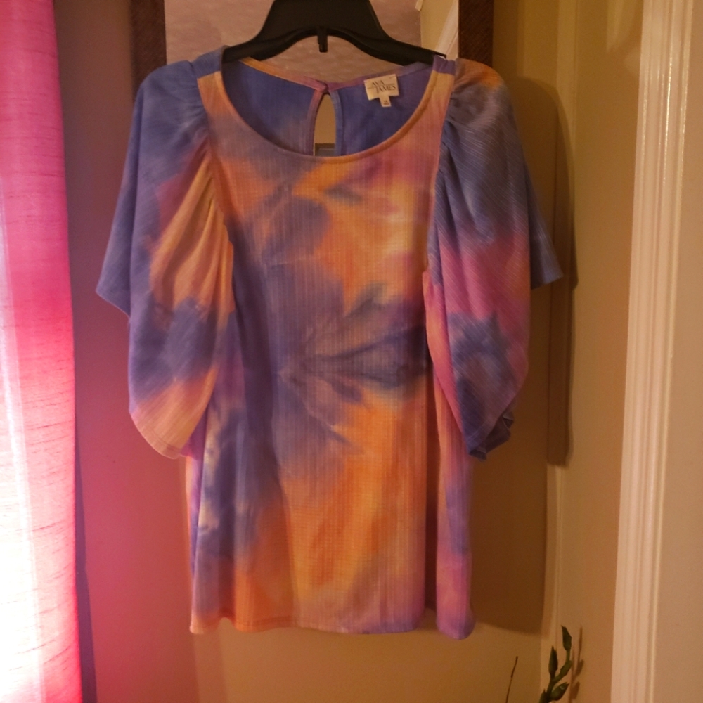 Plus size boho tie dye flutter sleeve top